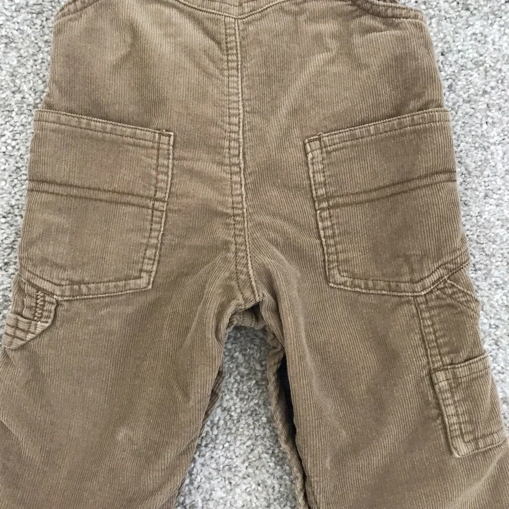 Oshkosh B'gosh Corduroy Vestbak Bib Overalls Flannel Lined Baby 9M Tan Snap Legs